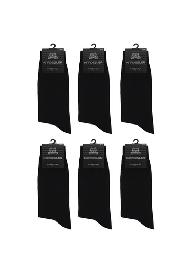 Pamuklu Erkek Soket Uzun Düz Siyah Çorap Dikişsiz 6'lı Siyah