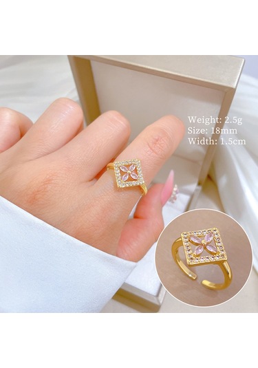 Geometrik Elmas Taşlı Yuvarlak İnci Yüzük No.119 Çok Renkli