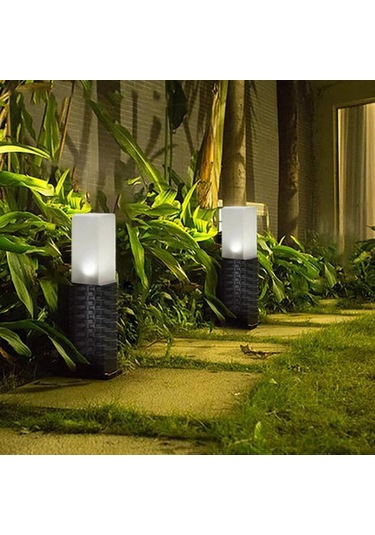 Homyl Güneş Plastik Rattan Çim Lambası Açık Bahçe Spot Yolu Dekor Siyah