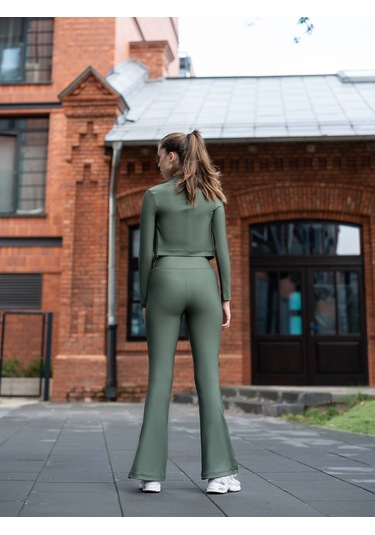 Haki Yeşil Yırtmaçlı İspanyol Paça Spor Tayt