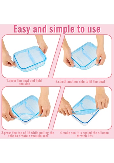 30 Adet Silikon Streç Kapaklar Dikdörtgen Yeniden Kullanılabilir Silikon Kapaklar Gıda Depolama İçin Mikrodalga Kapak Açık Mor