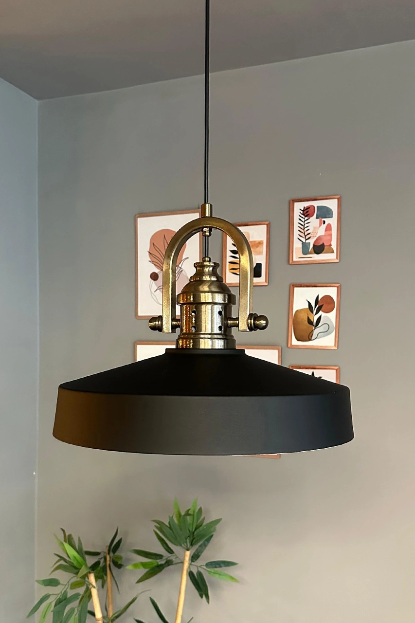 Açe Siyah Tekli Delikli Eskitme Başlık Avize Retro Sarkıt Ofis Showroom Salon Mutfak Avizeleri Siyah