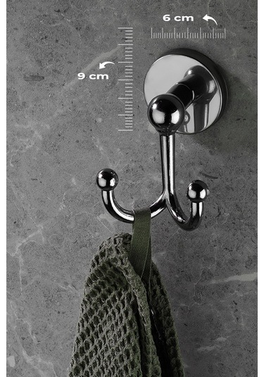 Krom Yapışkanlı Bornoz &  Havlu Askılığı – 2 Kancalı (Çatallı) Metal Askı, Şık & Dayanıklı Tasarım - (S-112)