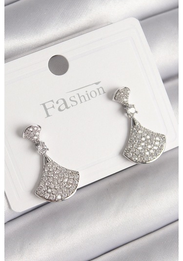 Pirinç Gümüş Renk Zirkon Taşlı Motif Model Kadın Küpe Çok renkli