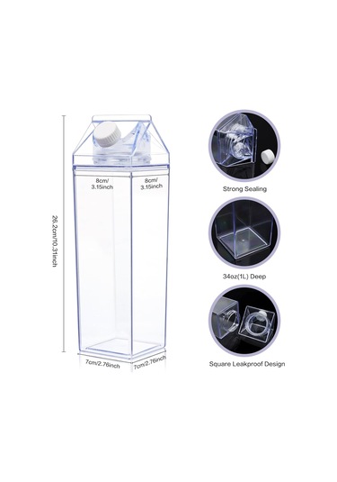 Kalyloc 4pcs 34 Oz Süt Karton Su Şişesi, Berrak Plastik Kare Süt Şişeleri, Taşınabilir Yeniden Kullanılabilir Süt Kutusu Meyve Suyu Kaplama İçin Spor Kampı Açık Hava Aktiviteleri Temiz 4 Adet Gri-Lacivert
