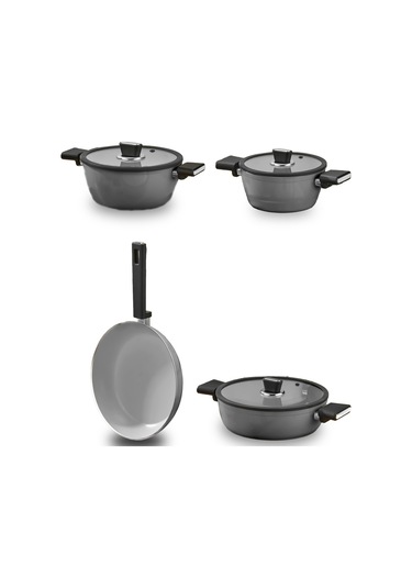 Polochef Seramik Tencere Seti 7 Parça Gri Gri