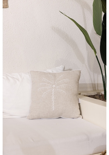 Koza Home Pure Krem Beyaz Püsküllü Dekoratif Boncuk Elyaf İç Dolgulu Kırlent Krem Beyaz