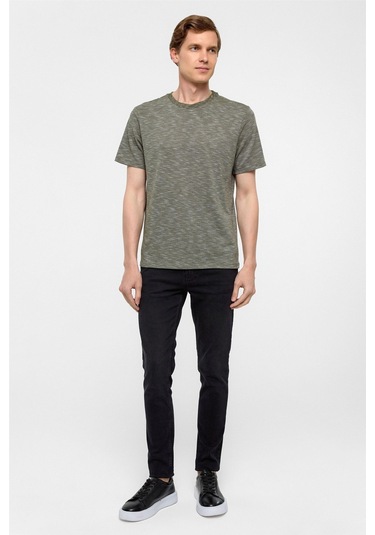 SÜVARİ Haki Regular Armürlü Bisiklet Yaka Tişört-38305 Haki