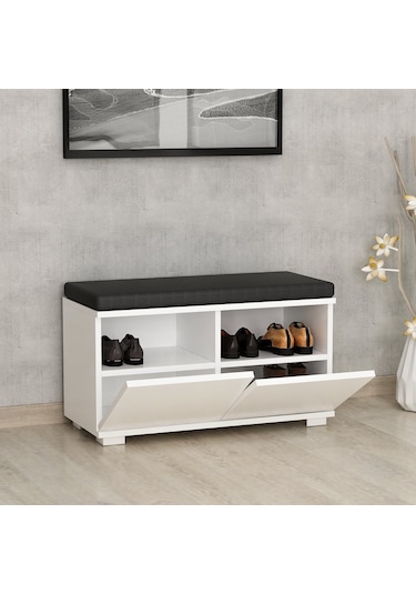 Minar Drago Oturaklı Ayakkabılık Ve Puf - Beyaz