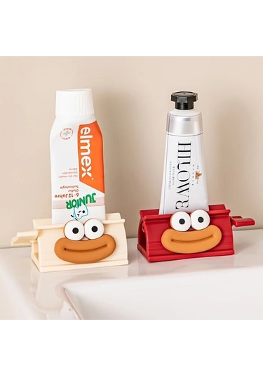 Elmpaly Kırmızı Renk Sevimli Ağız Tasarımı Manuel Diş Macunu Dağıtıcı Kolay Kullanım Banyo Aksesuarı 1