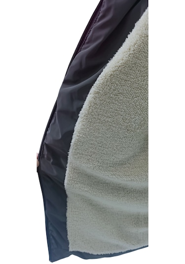 Erkek Çocuk / Kız Çocuk Çapraz Fermuar Model Kapüşonu Çıkabilen İçi Peluş Astarlı Antrasit Renk Mont Antrasit