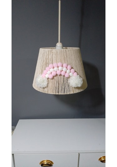 Makrome Avize Çocuk Odası Bebek Odası Abajur Avize Set Ahşap Ayak E27 Duy Ekru