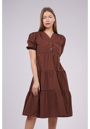 Gabria Kadın Düğme Detaylı Elbise Kahve Kahverengi