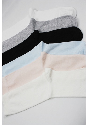 Kadın Çok Renkli Düz Soket Pamuklu Çorap 6'lı Paket Çok Renkli