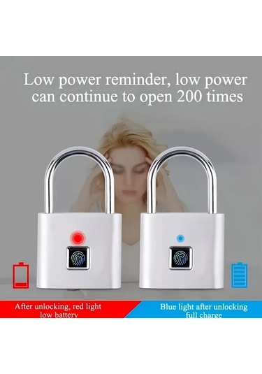 Meridiangoods Siyah Tip-c Parmak İzi Kilidi 20 Parmak İzi Kaydı Çinko Alaşım