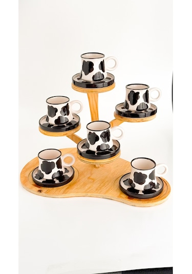 6 Lı Takım El Yapımı İnekli Kazan Seramik Kahve Fincanı, Kahve Fincanı Beyaz