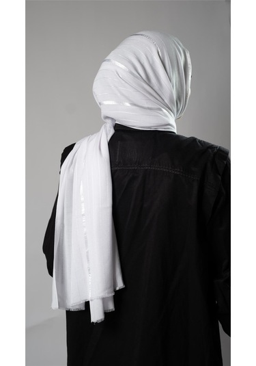 Beyaz Çizgili Şal Viskon Kumaş Bursa Dolama 202110 42 Beyaz