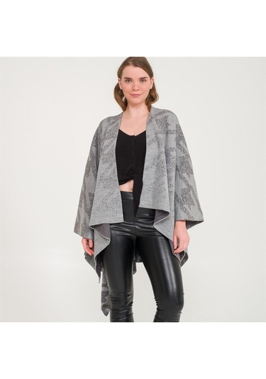 Kaz Ayağı Desen Çift Taraflı Triko Kadın Şal Panço-Antrasit-140X140 Antrasit