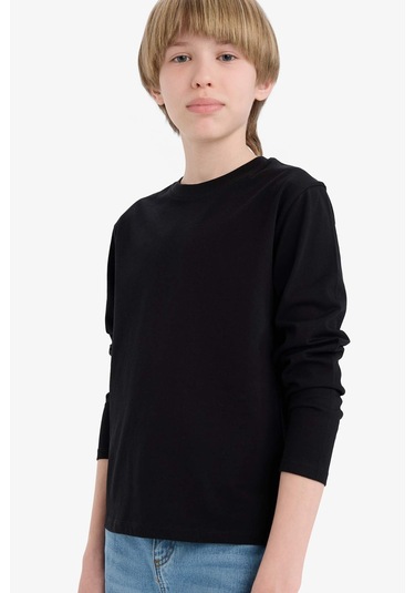 Defacto Erkek Çocuk Bisiklet Yaka Basic Düz Uzun Kollu Tişört K1686a625aubk81 SIYAH