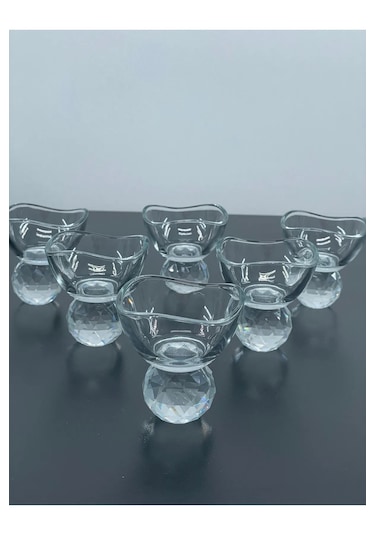 6 Kişilik Cam Elmas Ayaklı Kahve Yanı Lokumluk Sosluk Kase