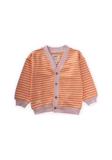 Çizgili Triko Hırka 0-4 Yaş Pudra Şeftali Pudra