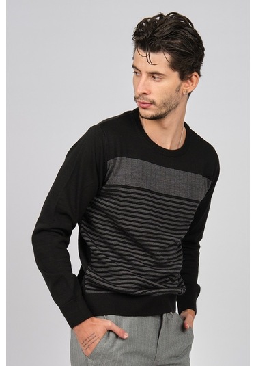 Desen Triko Erkek Bisiklet Yaka Desenli Yün Kazak 0249639 Siyah Siyah