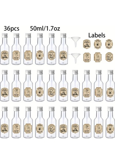 Willowhaven 36 Parça Gümüş Kapaklı 50ml Mini Plastik Cadılar Bayramı Likör Şişesi