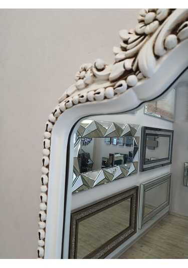 Ayna Denizi Princess Great Aging White Model Eskitme Beyaz Renk Dekoratif Boy Aynası Eskitme Beyaz