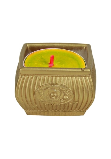 Eskitme Mumluk Şamdan Tealight Mum Uyumlu Mini Çizgili Çiçekli Model - Altın