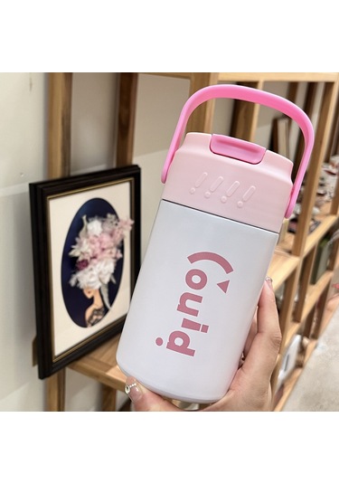 S Basit Yüksek Yüz Değeri 316 Paslanmaz Çelik Yalıtım Bardağı Pipet Taşınabilir Kahve Fincanı Taşınabilir Çiçek Çay Bardağı Kız Çiçek Çay Termine Bardak Pembe