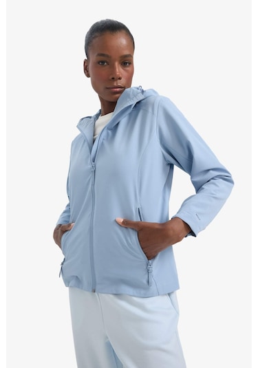 Defacto Defactofit Su İtici Regular Fit Kapüşonlu Fermuarlı İpek Kumaş Yağmurluk C4952ax25aube748 Mavi