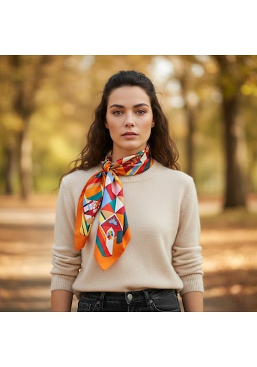 Hedea Mozaik Rüyası Saten Fular 70x70 Cm Çok Renkli