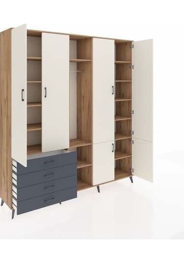 Hyperion Dolap 14 Raflı 4 Çekmeceli Tek Askılı 220x44x243 Çam-aytaşı/antrasit Aytası/antrasıt Hyperion Dolap 14 Raflı 4 Çekmeceli Tek Askılı 220x44x243 Çam-aytaşı/antrasit Aytası/antrasıt