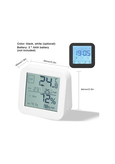 Neevoyu İç Mekan Dijital Termometre-higrometre: Çift Ekranlı Dokunmatik Saat, Sicaklık-nem Ölçer, Pil Hariç Beyaz