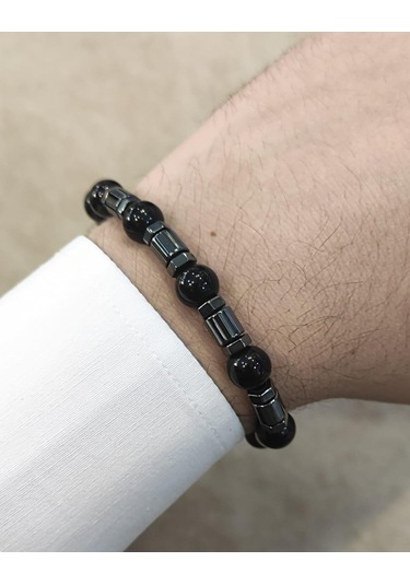 Nursaat Captiva Stell 3.Lü Set Doğaltaş Erkek Bileklik Seti N11.70196 Siyah