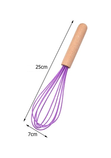 Mor 1 Adet Silikon Yumurta Çırpıcı Çırpma Teli Ahşap Saplı Mutfak El Yumurta Çırpıcı Alet Mutfak Gereçleri Pişirme Aksesuarları Mor