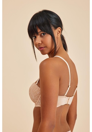 Amy Ten Balenli Dantelli Dolgusuz Pedli Toparlayıcı Straplez Sütyen Ten