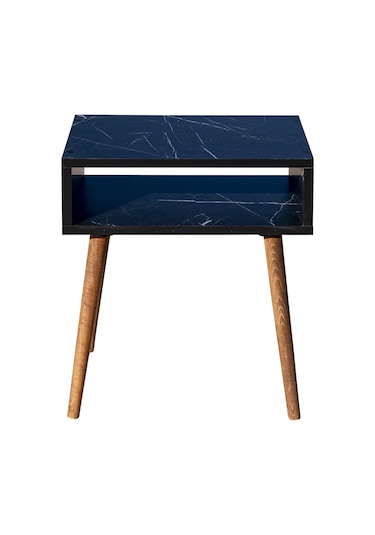 Royal Siyah Mermer Desenli Yan Sehpa Başucu Sehpa Komidin
