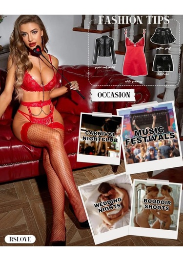 Kadın Kırmızı File Silikonlu Jartiyer Çorabı Çok Renkli