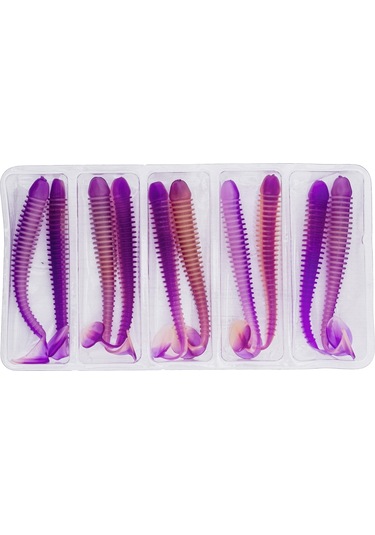 Silikon Kurt Yem - 4,2g 105mm - Turna/levrek Silikonu - 1 Adet - Mor/beyaz - Karides Kokulu