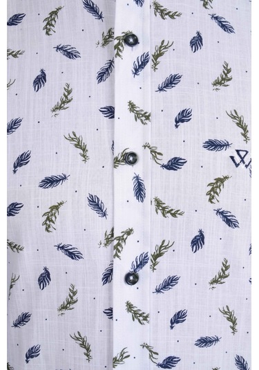 Standart Yaka İğneli Yaprak Desen Gömlek Slim 001