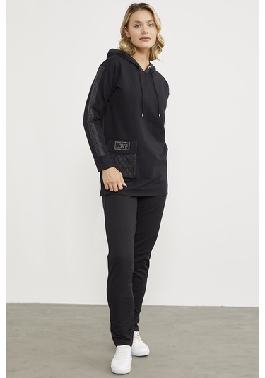 Rahat Kalıp Büyük Cepli Eşofman Takım - Siyah 001