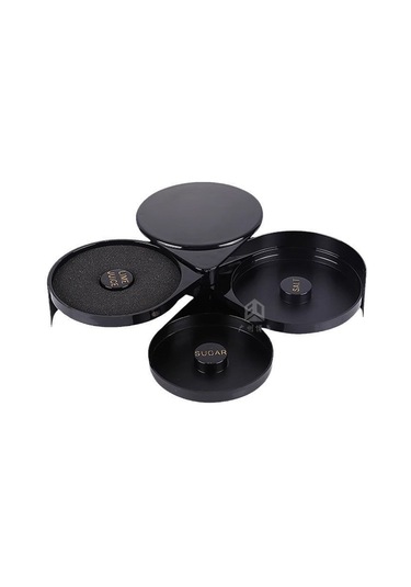 Shineyee Üç Katlı Plastik Bar Baharat Kutusu - Tuz Kenarı Tasarımı İle Margarita Ve Kokteyller İçin Profesyonel Depolama Kutusu Siyah Diğer