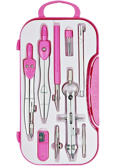 Brons Trilinli Metal Pergel Seti Pembe