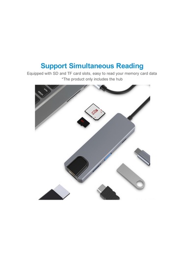 Skycity 6'lı Usb-c Hub: 4k Hdmı, 87w Pd Şarj, Usb 3.0, Rj45 Ağ, Sd/tf Kart Okuyucu - Alüminyum Gövde