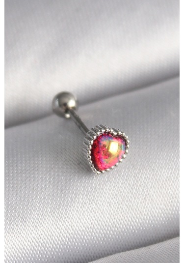 316l Çelik Gümüş Renk Kırmızı Mineli Kalp Tragus Piercing - Tj-pr1267 Çok Renkli