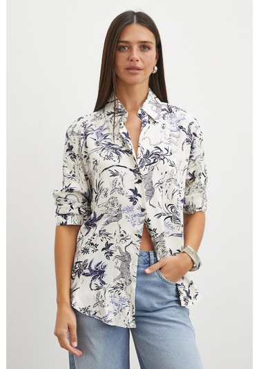 Uterpe Jungle Print Gömlek Mavi