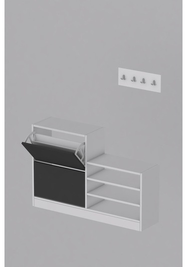 Anatolia 2 Kapak Kayar Raflı Ayakkabılık Antrasit Gri Antrasit - Beyaz