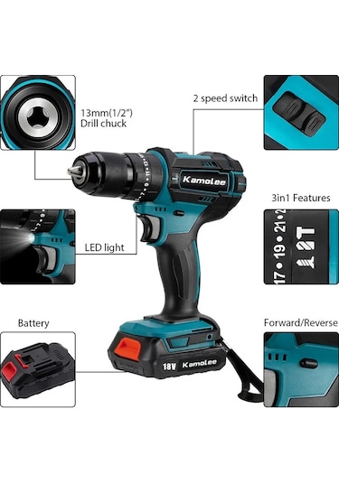 Tcherchı Kamolee DDF485 18 V Akülü Elektrikli Darbeli Matkap Tornavida Seti 10 x 13 MM