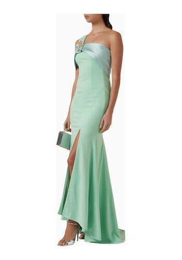 Ac By Aanchal Chanda Asymmetrical Yaka Maxi Kadın Elbise Yeşil
